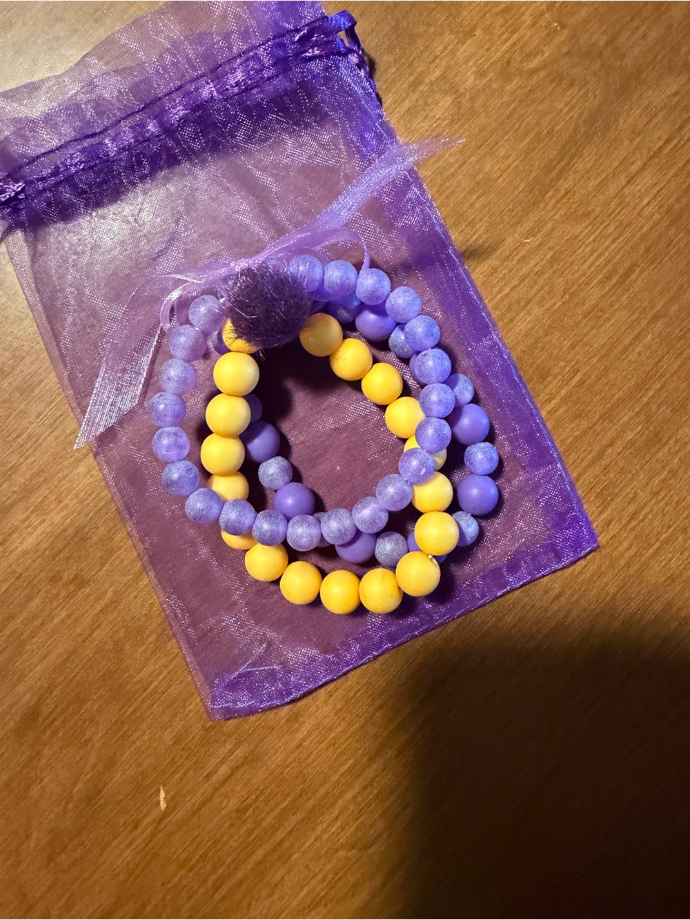 Purple and Yellow Kids Bead Bracelet Set